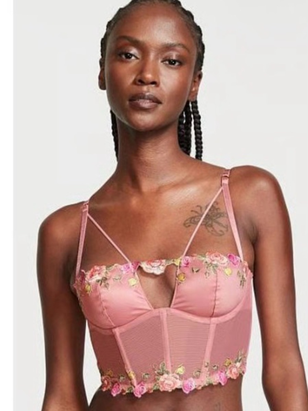 Victoria's Secret strappy embroidered unlined corset top bra sz XL pink NWOT